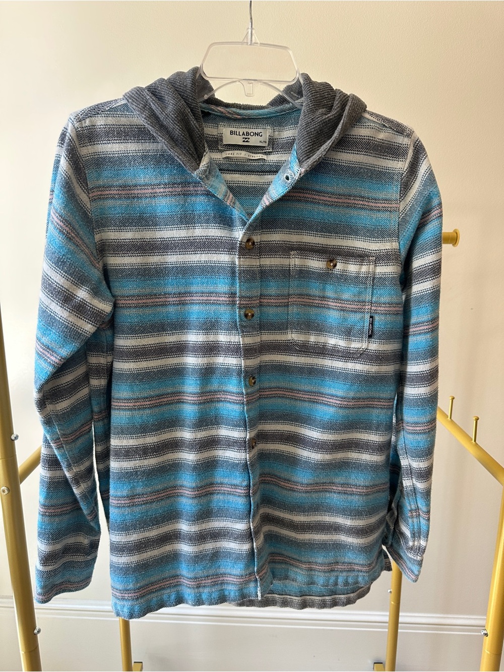 Billabong Baja Striped Hooded Flannel Shirt Jacket SIZE BOYS XL